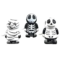 Wind-Up Walking Mummy & Skeleton Black and White Party Favor Toy 3 Pack