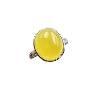Natural Yellow Amber Ring Gemstone Silver Women Men Adjustable Size Ring 16x13mm AAAAA