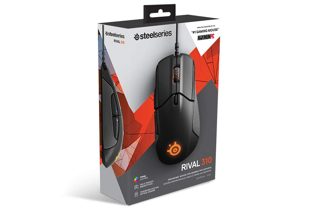 SteelSeries Rival 310, Optical Gaming Mouse, RGB Illumination, 6 Buttons, Rubber Sides, On-Board Memory (PC / Mac) - Black