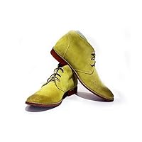 PeppeShoes Modello Pisa - Handmade Italian Mens Color Yellow Ankle Chukka Boots - Cowhide Suede - Lace-Up