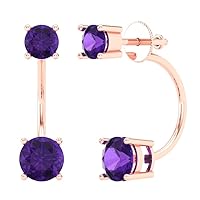 3.0 ct Brilliant Round Cut Solitaire Studs Natural Amethyst 14k Rose Gold Designer Earrings Screw back