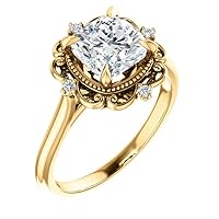 10K Solid Yellow Gold Handmade Engagement Ring 1 CT Cushion Cut Moissanite Diamond Solitaire Wedding/Bridal Ring for Women/Her Gorgeous Ring