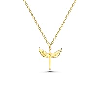 14K Real Gold Angel Necklace, Dainty initial Angel Pendant, Minimalist Gold Angel Pendant