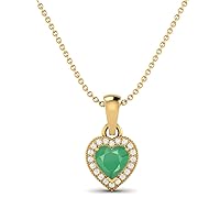 MOONEYE 6MM Heart Shaped Genuine Emerald Gemstone Love Pendant Necklace 925 Sterling Silver Platinum Plated Chain Necklace
