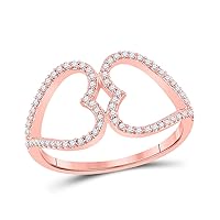 The Diamond Deal 10kt Rose Gold Womens Round Diamond Double Heart Ring 1/5 Cttw