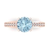 Clara Pucci 2.18ct Round Cut cathedral Solitaire Natural Sky Blue Topaz gemstone designer Modern with accent Ring 14k Rose Gold