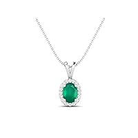 MOONEYE 925 Sterling Silver Forever Classic 8X6 MM Oval Shape Natural Green Onyx Solitaire Pendant Necklace