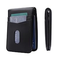 Brands - Front Pocket Carry Minimalist Leather Wallet With Hidden Storage For Extra Bills (Black)