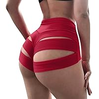 Women Sexy Yoga Hollow Out Booty Shorts High Waist Pole Dance Disco Cheeky Bottoms Festival Rave Outfit