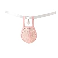 FEESHOW Mens Hollow Out Lace Bulge Pouch Thong Nightwear Low Rise G-string T-back Sissy Underwear