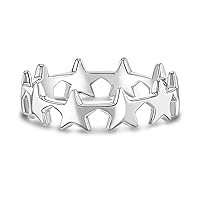 925 Sterling Silver Polished Star Band Ring For Young Girls & Teens - Fun & Unique Rings For Preteens to Stack - Beautiful Star Rings For A Preteen Girls Jewelry Collection
