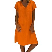 Women Summer Style T-Shirt Cotton Casual Plus Size Ladies Plus Size Dress Fashion V-Neck Short Sleeve Loose Split Maxi Orange, Orange