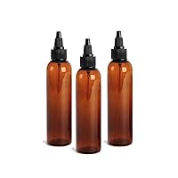 AMBER PET Cosmo Plastic Bottle (BPA Free) 4 Oz w/Squeeze Top Screw-On Dispenser (3 Bottle Pack) by Grand Parfums