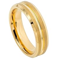 Tungsten Rings for Men Women 6mm Gold Brushed Groove Wedding Band Comfort Fit TCR845