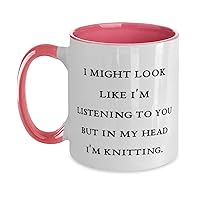 Knitting Gifts For Friends, I Might Look Like I'm Listening to You but in My, Cool Knitting Two Tone 11oz Mug, Cup From Friends, Funny knitting patterns, Knitting gifts for family, Unique knitting