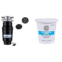 Waste Maid 10-US-WM-048-3B Garbage Disposal Anti-Jam Stainless Steel Food Waste Grinding System, 1/3 HP Builder, Black & Harvey's WM Harvey 043010 Stainless Plumbers Putty, 14 oz