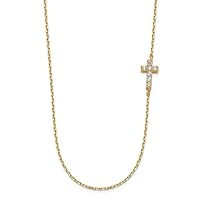 14k Gold Small Religious Faith Cross CZ Cubic Zirconia Simulated Diamond With 2inch Ext Necklace 18 Inch Jewelry for Women