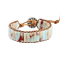 7 Chakra Bracelets for Women Boho Handmade Natural Jasper Stone Healing Energy Bead Leather Wrap Bracelet Jewelry Collection