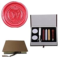Vintage Alphabet Letter W Crown Wreath Initial Embossment Wedding Invitations Gift Cards Wax Seal Stamp Stationary Sealing Wax Stamp Wood Handel Gift Box Candles Wax Sticks Melting Spoon Kit Set