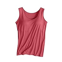 Tank Top with Built in Bra for Women Casual Wide Strap Sleevless Layer Camisole Yoga Top Shelf Bra Stretch Undershirts
