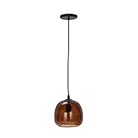 Bloomingville Round Glass and Metal Pendant Lamp with Hardwire, Amber