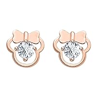 Classic Round Cut Cubic Zirconia Fashion Mickey Mouse Earring 14K Rose Gold Over .925 Sterling Sliver Screw Back For Women's Girl Birthday Gifts