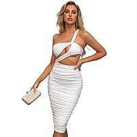 Fall Dresses for Women 2023 One Shoulder Cutout Bodycon Dress Dresses for Women (Color : White, Size : Medium)