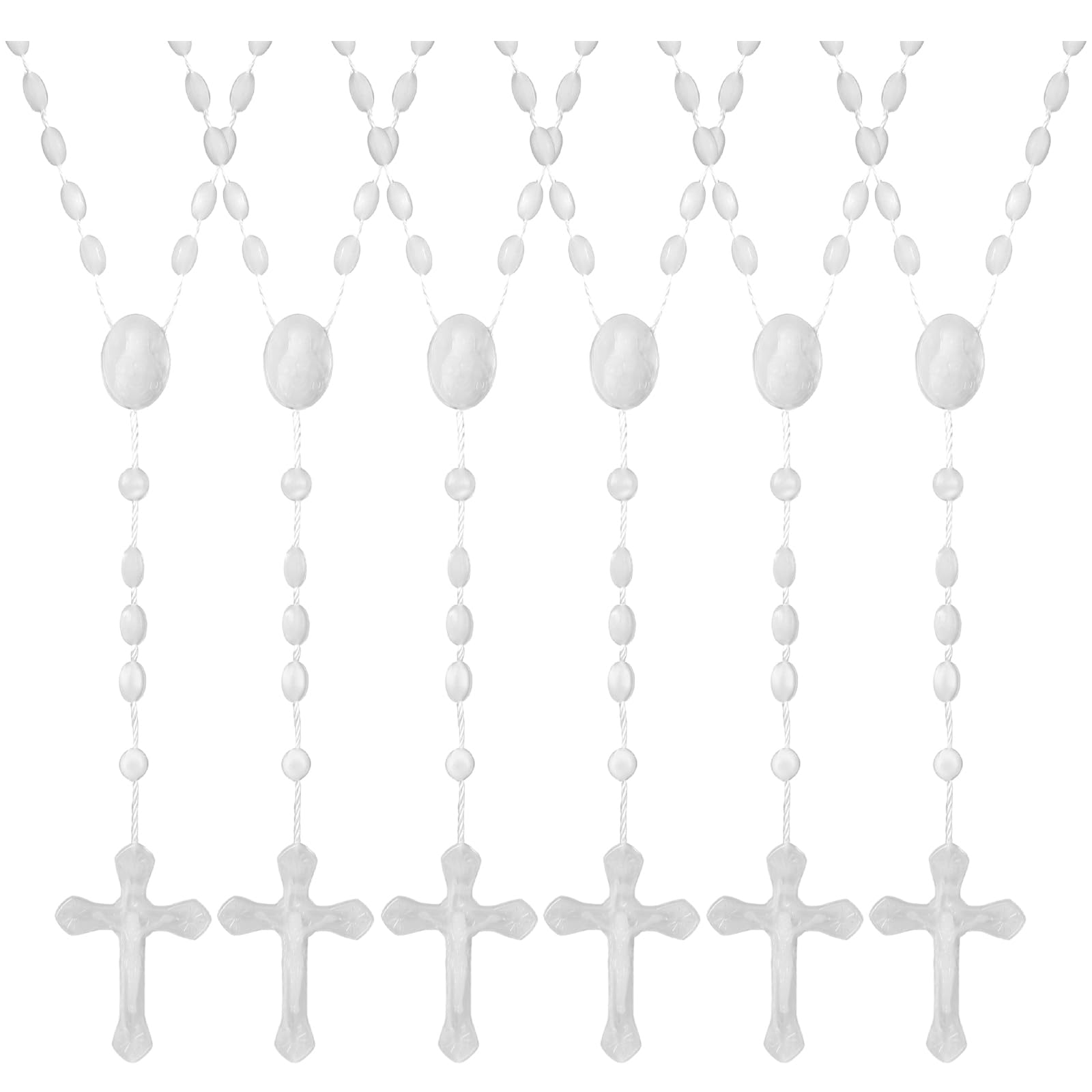 Beeveer 50 Pcs Glow in the Dark Plastic Rosary Beads Luminous in the Dark Rosary Necklaces Religious Plastic Rosary Cross Rosaries Catholic Crucifix Rosary Chains Pearlized Catholic Prayer Bead