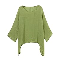 Linen Tops for Women 2024 Loose Fit Summer Casual Plus Size Loose Cotton Solid Color Workout Tops Shirt Blouse
