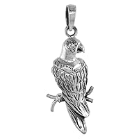 1 5/8 inch Sterling Silver Perching Parrot Necklace Diamond-Cut Oxidized finish available with or without chain