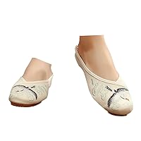 Crane Embroidered Women Canvas Slippers Flat Slides Mules For Ladies Chinese Embroidery Shoes