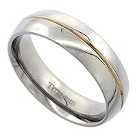 6mm Titanium Wedding Band Gold Groove Ring Domed Polished Finish Comfort Fit Sizes 7-14