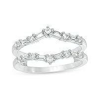 1/2 Cttw Baguette and Round Diamond Alternating Chevron Solitaire Enhancer Wrap Ring in 10K White Gold (0.5 Cttw, Color : J, Clarity : I2)
