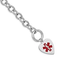 Jewels By Lux Polished Engravable Personalized Custom 925 Sterling Silver Enamel Heart Medical ID Bracelet For Men or Women Length 7.75 inches Width 18 mm With Hidden Safety Clasp