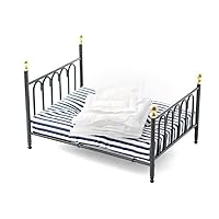 Melody Jane Dolls Houses Dollhouse Black Cast Iron Double Bed & Bedding Miniature Bedroom Furniture