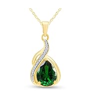 Pear Cut & Round Cut Emerald & Cubic Zirconia 14k Yellow Gold Plated Pendant Necklace For Womens.