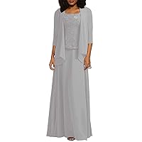 2 Piece Mother of The Bride Dresses Plus Size with Jacket Scoop Mother of The Groom Formal Dresses with Long Sleeves