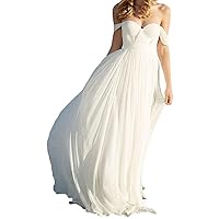 a line Beach Chiffon Wedding Dress Empire Waist Off The Shoulder Long Bridal Gown Dresses for Women
