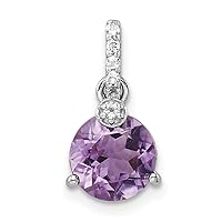Sterling Silver Circle Amethyst and White Topaz Charm 16 x 8 mm