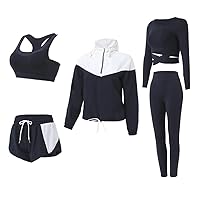 Nesyd Workout Sets for Women 5 Piece Yoga Exercise Gym Outfits Sport Running Athletic Clothing Set Tracksuits Activewear