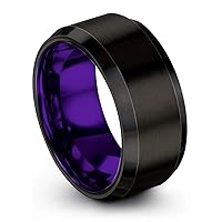 Tungsten Carbide Wedding Band Ring 10mm for Men Women Green Red Blue Purple Black Copper Fuchsia Teal Bevel Edge Brushed Polished