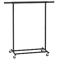SONGMICS Clothes Rack with Wheels, Clothing Rack for Hanging Clothes, Garment Rack Heavy-Duty Portable, with Extendable Hanging Rail, 198 lb Load Capacity, Black UHSR13BKV1