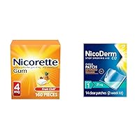 Nicorette 4mg Nicotine Gum to Help Quit Smoking - Fruit Chill Flavored Stop Smoking Aid, 160 Count & NicoDerm CQ Step 1 Nicotine Patches to Quit Smoking, 21 mg, Stop Smoking Aid, 14 Count