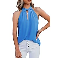 Dokotoo Womens Casual Sleeveless Shirts Halter Neck Leopard Print Tank Top and Blouses