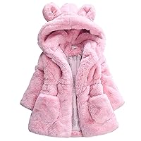 Girls Winter Fleece Coats Ear Hooded Faux Fur Warm Jacket Hoodies Outwear