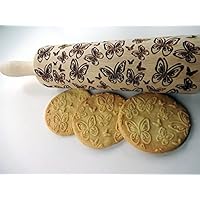 Rolling pin BUTTERFLIES. Wooden embossing rolling pin with Oriental flowers. Embossed cookies. Pottery. Birthday gift. Gift for mother