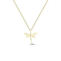 Handmade 14K Gold Dragonfly Necklace, Dainty initial Dragonfly Pendant, 14K Real Gold Animal Necklace, Minimalist Gold Dragonfly Necklace