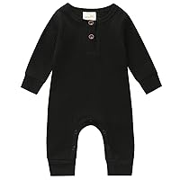 Kuriozud Newborn Infant Unisex Baby Boy Girl Button Solid Romper Bodysuit One Piece Jumpsuit Outfits Clothes