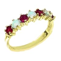 10k Yellow Gold Real Genuine Opal & Ruby Womans Eternity Ring