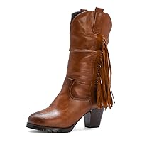 Soft PU Leather Round Toe Pull-on boots for Women Mid Calf Boot Chunky Block Heel Winter Boots